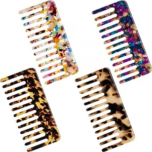 Patelai 4 Pcs Wide Tooth Comb for Women Small Cellulose Detangling Purse Travel Pocket Comb Mini Tortoise Leopard Gifts for Women Curly Wavy Long Thi
