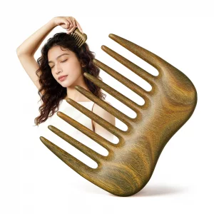 Wide Tooth Comb for Curls, Wooden Hair Comb with Long Teeth for Gentle Detangling, Perfect for Thick Hair, Women & Men