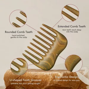 Wide Tooth Comb for Curls, Wooden Hair Comb with Long Teeth for Gentle Detangling, Perfect for Thick Hair, Women & Men