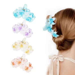 GAFATORY 4PCS Flower Hair Clips Claw Clips for Women Non-Slip Hawaiian Hair Clips for Thick Hair Hibiscus Plumeria Strong Hold Beach Essentials Hair 