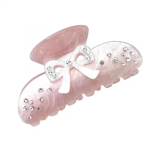 Bow Claw Clips for Women Pink Non-Slip Sparkling Bow Hair Clips with Rhinestone Acrylic Strong Hold Clips Hair Accessories for Thin Thick Short Long