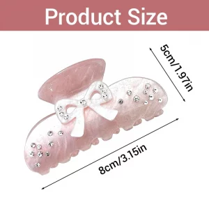 Bow Claw Clips for Women Pink Non-Slip Sparkling Bow Hair Clips with Rhinestone Acrylic Strong Hold Clips Hair Accessories for Thin Thick Short Long