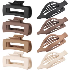 CHANDAT Hair Clips for Women 4.3 Inch Large Hair Claw Clips 8 pcs Square Claw Clips & Flat Hair Clips for Thick or Thin Hair French Concord Hair Barr