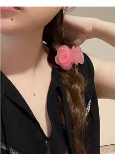 Rose Flower Hair Claw Clip, Decorative Acetate Hair Accessory, Coral Pink (pink)
