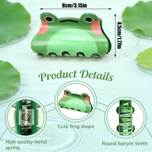 OGDE Frog Hair Claw Clips for Women Girls - 1Pcs Medium Clips for Thin Hair, Cute Green Jaw Clip Fashion Hair Accessories (Frog)