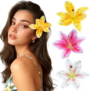 Mesovor 3 Pack Hawaiian Flower Hair Clips for Women, Artificial Tropical Flower Orchid Hair Pin with Pearl | Flower Clips for Hair Wedding Bridal Bea