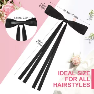 8 PCS Silky Satin Hair Bows with Tassel for Women Grils, Tassel Ribbon Bowknot Hair Clips for Ponytail Holder. Pink, Red Hair Bow and Black, White Ba