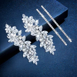 WHAVEL 4PCS Silver Rhinestone Hair Clips - Bride Barrettes Fancy Wedding Prom Formal Hair Accessories for Women