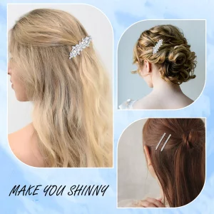 WHAVEL 4PCS Silver Rhinestone Hair Clips - Bride Barrettes Fancy Wedding Prom Formal Hair Accessories for Women