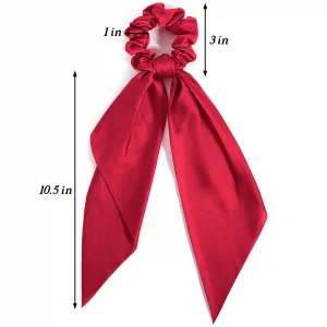 Bow Scrunchies for Women 2 PCS Red Silk Scarf Scrunchies Ponytail Holders Hairs Ribbons Ponytail Scarf Knotted Bow Silk Hairs Ties Satin Hair Ribbon 