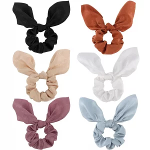 Silk Bunny Ear Hair Ties - Cute Satin Scrunchies with Bows for Girls and Women, Jaciya Hair Accessories Elastic Ropes Ponytail Holders
