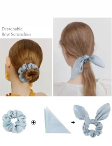 Silk Bunny Ear Hair Ties - Cute Satin Scrunchies with Bows for Girls and Women, Jaciya Hair Accessories Elastic Ropes Ponytail Holders