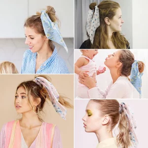 NAIHOD 10Pcs Floral Chiffon Ribbon Polka Dots Scrunchies - Cute Bowknot Ponytail Holders and Elastic Hair Bands for Girls, Women, Teenage