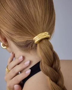 PAVOI 14K Yellow Gold Double Arch Waterproof Chunky Metal Hair Band Ponytail Holders for Women - Stainless Steel Statement Cuff Fashion Accessories -