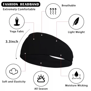 JOYOYO 3 Pack 9cm Unisex Headbands for Women's Hair Soft Stretchy Fabric Kylie Head Band Bandeaux Hair Accessories for Workout Gym Yoga Hair Band(Bla