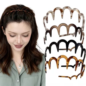 OGDE 4Pcs Plastic Headbands for Women, Non-Slip Zig Zag Headband with Teeth, High Cranium U-Shape Wavy Hair Comb, Retro 90s Korean Women's Fashion He