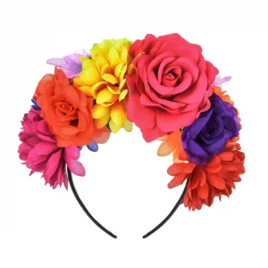 DreamLily Rose Flower Crown Headband Halloween Party Costume Headpiece NC26 (Rainbow colorful)