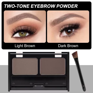 Eyebrow Powder Medium Brown Kit,Eye Brow Powder for Women with Double-ended Eyebrow Brush,Long-Lasting Waterproof Two Colors Brow Filler Get Full Def