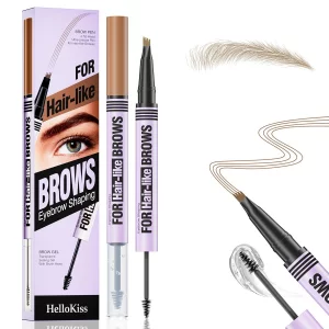 Microblading Eyebrow Pencil, 2-in-1 Dual-Ended Eyebrow Pen, Micro-Fork Tip, Micro-Fork Tip & 4 Tipped Spoolie Brush, Precise Brow Pen Natural Makeup 