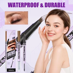 Microblading Eyebrow Pencil, 2-in-1 Dual-Ended Eyebrow Pen, Micro-Fork Tip, Micro-Fork Tip & 4 Tipped Spoolie Brush, Precise Brow Pen Natural Makeup 