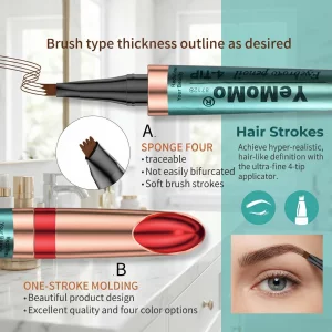 YeMoMo 4-Tip Eyebrow Pencil, Waterproof Long-Lasting, Rose Gold, 4 Colors Available - Light Coffee, Dark Coffee, Grey, Black (2#Dark Coffee)