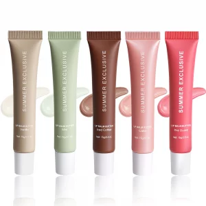 HULYHDP 5 Pcs Summer Tinted Lip Balm Butter - Natural Shea Butter & Olive Oil, Lightweight Hydrating & Non-Sticky, Soothes & Softens Dry Chapped Lips