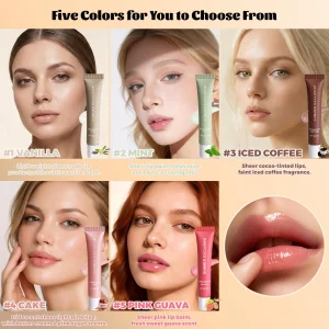 HULYHDP 5 Pcs Summer Tinted Lip Balm Butter - Natural Shea Butter & Olive Oil, Lightweight Hydrating & Non-Sticky, Soothes & Softens Dry Chapped Lips