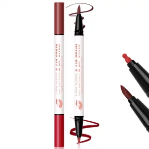 HOSAILY Brown Liquid Lip Liner Red Lip Stain Marker Pen, 2in1 Double Head 2 Color Lip Tint Pencil, Long Lasting Smudge Proof Lightweight Natural Matt