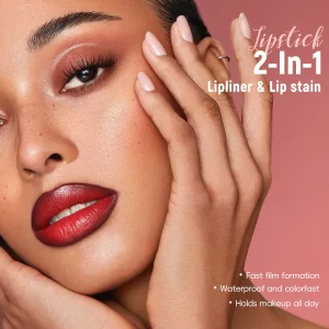 HOSAILY Brown Liquid Lip Liner Red Lip Stain Marker Pen, 2in1 Double Head 2 Color Lip Tint Pencil, Long Lasting Smudge Proof Lightweight Natural Matt