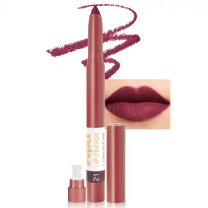 evpct Dark Wine Red Lip Liner Crayon Pencils Set for Women, Deep Berry Red Matte Lip Stick Crayon Long Lasting, Lips Pencil Liner and Lipstick set, L