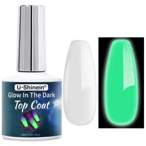 U-Shinein Glow In The Dark Gel, Glow Transparent Nail Top Coat, Long-lasting Luminous Nail Gel Top Coat for Nail Art, UV LED Needed Perfect with Any 