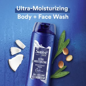 Suave Men Ultra Moisturizing Body & Face Wash, Shea & Sandlwood Scent, No Parabens, No Phtahaltes, 18 Oz Pack of 6