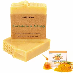 cidcous Turmeric Honey Handmade Soap - Brightening Soap for Fading Dark Spots and Acne Marks, with Triple Moisturizing Power from Olive Oil, Castor O