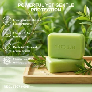 Natouch Antifungal Antibacterial Soap Bar for Face & Body Wash, Medicated Bar Soap for Skin Fungus, Jock Itch, Ringworm & Athlete's Foot with Tea Tre