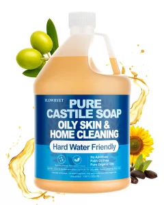 FLOWHYET 1 Gallon Pure Castile Soap Liquid, Organic Hand Soap Refill, Natural For Hand, Body Wash, Dishes, Home Cleaning Oily Skin, Fragrance Free Ve