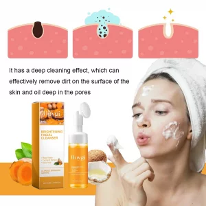 Turmeric Facial Cleanser, Deep Cleansing Facial Wash With Brush, Turmeric Foaming Cleanser for All Skin (2Pcs)