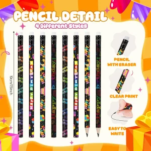 Sabary 24 Pcs Happy Birthday Pencils Colorful Birthday School Student Supplies Unsharpened HB Pencils with Erasers Stationery Bulk for Teacher Classr