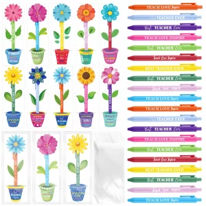 Fuyoooo 50 Set Teacher Appreciation Pens Bulk Thank You Gift Thank You for Helping Me Grow Inspirational Ballpoint Pens with Cards for School Office 