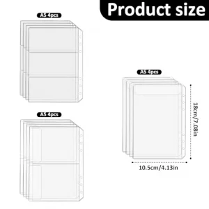 A6 Binder Inserts, 12PCS A6 Size 6 Holes Binder Pockets, A6 Binders Inserts Sleeves Premium Clear Binders Zipper Folders Document Filing Bags for 6-R
