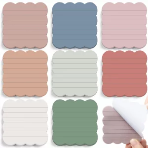 Eaasty 8 Pack Scalloped Aesthetic Sticky Notes Bulk Vintage Colors Cute Wavy Self Sticky Note Pads 3