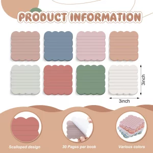 Eaasty 8 Pack Scalloped Aesthetic Sticky Notes Bulk Vintage Colors Cute Wavy Self Sticky Note Pads 3