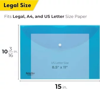 FLEXOFFICE 12 Pack Blue Plastic Envelopes with Snap Closure, Legal Size, 15