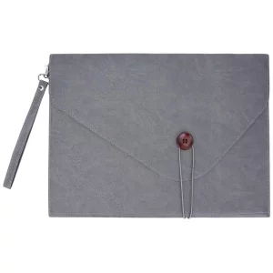 CALFOVERA A4 PU Leather File Holder Gray Thin Document Folder Waterproof Portfolio Filing Envelope Oragnizer Pocket Bag Case with Removable Hand Stra