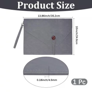 CALFOVERA A4 PU Leather File Holder Gray Thin Document Folder Waterproof Portfolio Filing Envelope Oragnizer Pocket Bag Case with Removable Hand Stra
