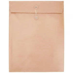 CALFOVERA Light Brown PU Leather Document Folder A4 File Holder with String Tie Waterproof Leather Portfolio Filing Envelope Oragnizer Pocket Bag Cas