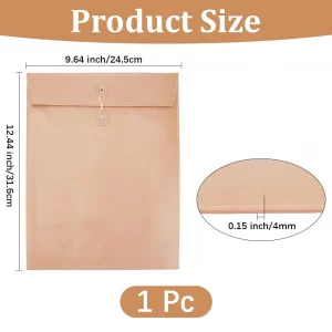 CALFOVERA Light Brown PU Leather Document Folder A4 File Holder with String Tie Waterproof Leather Portfolio Filing Envelope Oragnizer Pocket Bag Cas