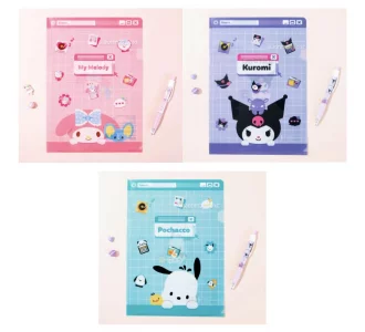 Kitty & Friends' Officially Licensed Peek-a-Boo File Folder Set of 3 - in Assorted Designs with Pompompurin-MyMelody-Kuromi