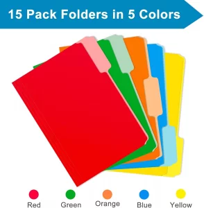 Two Tone Color File Folders 8.5 x 11 Inch, 1/3 Cut Tab File Folders Letter Size, Assorted Colors, Blue Red Green Yellow Orange Manila File Folders, S