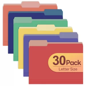 Piasoenc Color File Folders Set of 30, 1/3 Cut Tab, Letter Size Folder for 8.5 x 11 Documents Files, Assorted 6 Colors Filing for Office School Busin