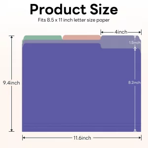 Piasoenc Color File Folders Set of 30, 1/3 Cut Tab, Letter Size Folder for 8.5 x 11 Documents Files, Assorted 6 Colors Filing for Office School Busin